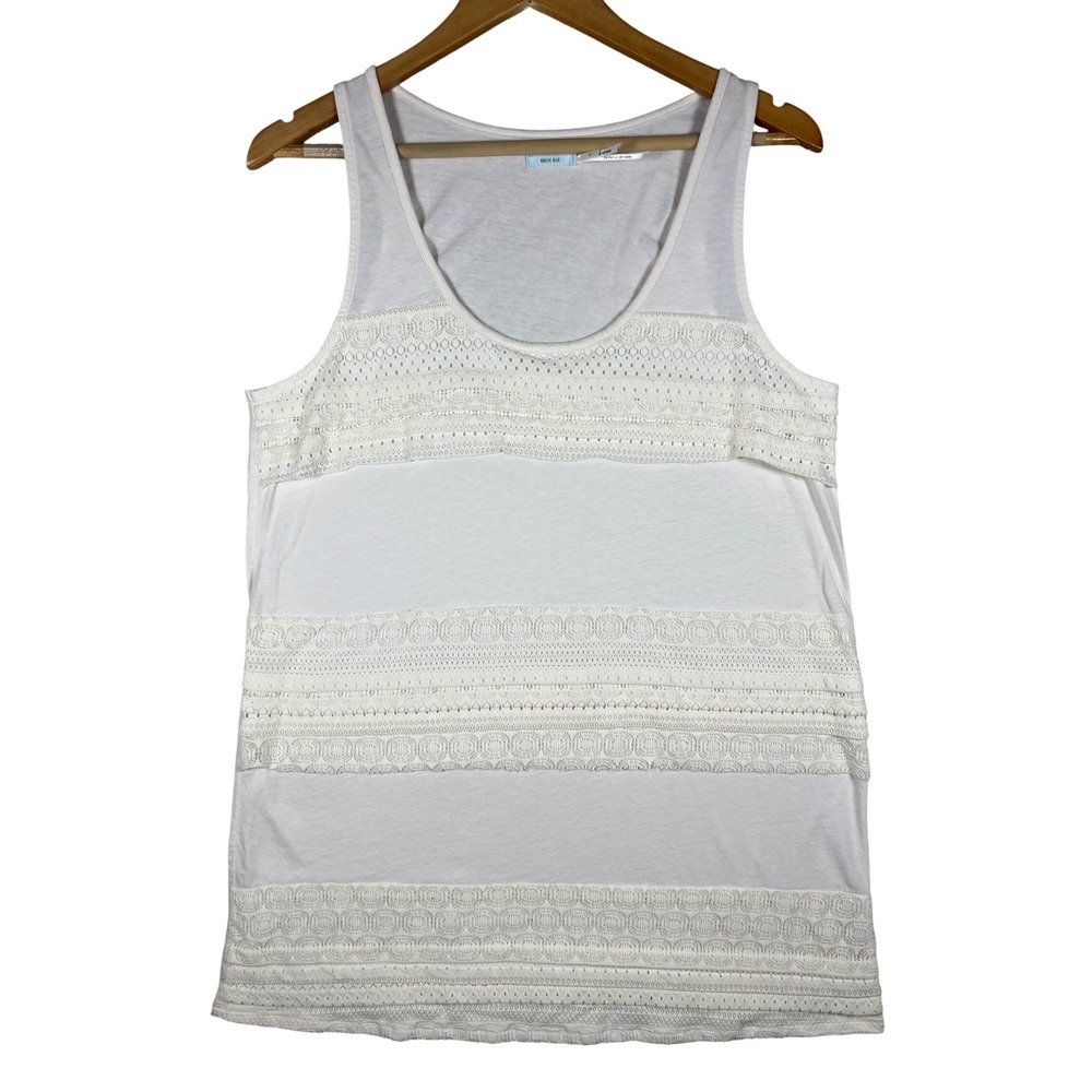 BOHO Kimchi Blue L Tank Top -Women's White Lace Trim Sleeveless Festival Blouse‎
